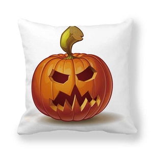 White Halloween pumpkin pillow cover with orange evil face print for home decor