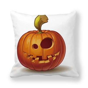 Square Halloween pumpkin jack-o-lantern cushion cover made of thick peach skin fabric