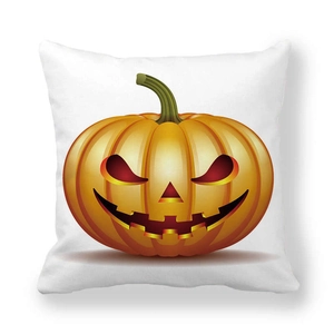 White Halloween throw pillow cover featuring a classic orange Jack-o'-lantern pumpkin face