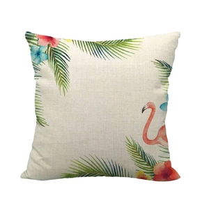 Tropical flamingo and palm leaf print linen cushion cover for home sofa decoration