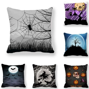Halloween Throw Pillow Cover Peach Skin Velvet Decorative Cushion Case Witch Pumpkin Bat Skull Pattern Square Home Decor