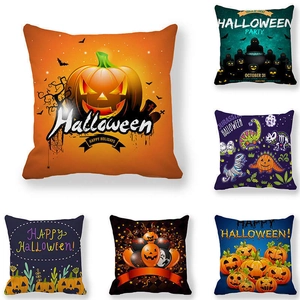 Halloween Pillowcase Cushion Cover Pumpkin Bat Ghost Pattern Peach Skin Polyester Home Decor Holiday Party Sofa Ornament