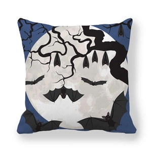 Halloween peach skin throw pillow cover with bats and full moon decorative pattern