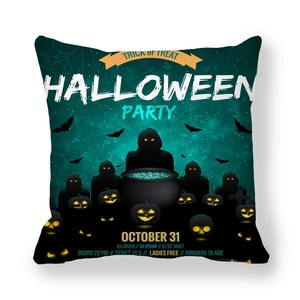 Detail of Halloween ghost and pumpkin pattern on thick peach skin fabric pillowcase