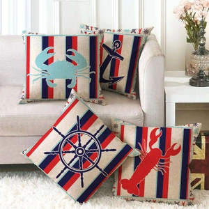 Nautical Anchor Crab Lobster Rudder Pattern Linen Cushion Cover Decorative Marine Ocean Theme Throw Pillowcase Home Decor