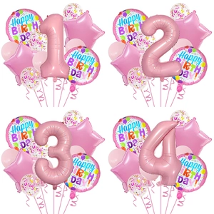 Ballons d'Anniversaire en Latex et Film d'Aluminium Rose Nombre Étoile Rond Imprimé Happy Birthday Décoration de Fête