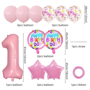 Set de ballons rose numéro 1 de 32 pouces avec confettis et étoiles pour 1er anniversaire