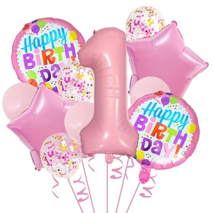 Kit de ballons rose chiffre 1 de 32 pouces avec étoiles et confettis pour 1er anniversaire