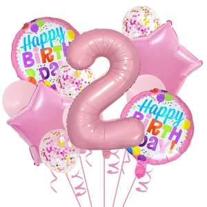 Kit ballons anniversaire rose chiffre 2 avec étoiles et confettis pour décoration