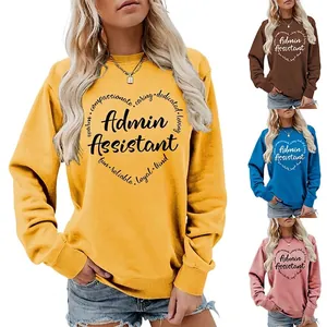 Felpa Casual da Donna in Cotone Manica Lunga Girocollo Pullover Admin Assistant Grafica a Cuore Stampa Autunno Inverno