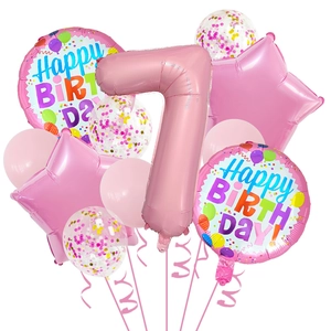 Kit ballon chiffre 7 rose de 32 pouces avec étoiles et ballons confettis d'anniversaire