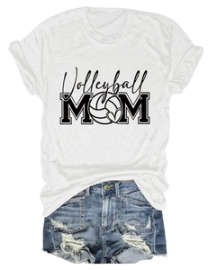 Detail of Volleyball Mom white cotton t-shirt with heart graphic and rolled sleeve cuffs