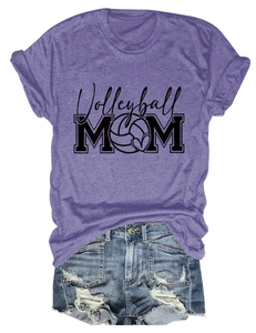 Detailed flat lay of Volleyball Mom t-shirt and distressed denim shorts outfit set
