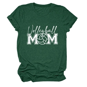 Detailed macro view of dark green volleyball mom t-shirt texture and rolled sleeve hem