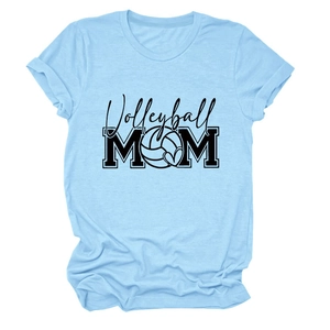 Sky blue Volleyball Mom short sleeve t-shirt with creative heart and volleyball graphic