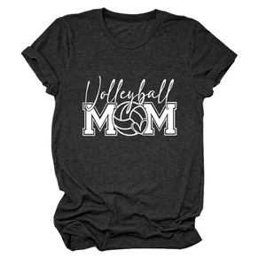 Detail shot of the dark grey T-shirt fabric texture and Volleyball MOM printed design