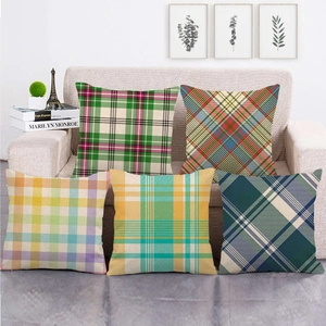 Plaid Checkered Decorative Pillow Case Linen Cotton Blend Square Cushion Cover For Sofa Couch Living Room Home Decor