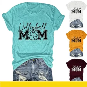 Women Casual Cotton Blend Volleyball Mom Printed Round Neck Short Sleeve T-Shirt Loose Fit Sporty Summer Top