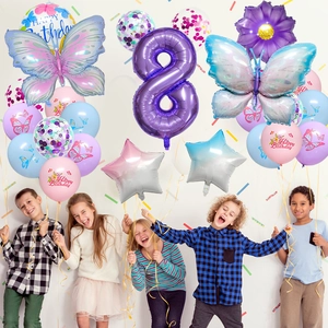 Set de ballons papillon colorés avec chiffre 8 dégradé pour décoration d'anniversaire fille