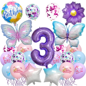Papillon Anniversaire Fête Décoration Ballons Aluminium Latex Dégradé Violet Floral Étoile Forme Filles Thème Rêveur