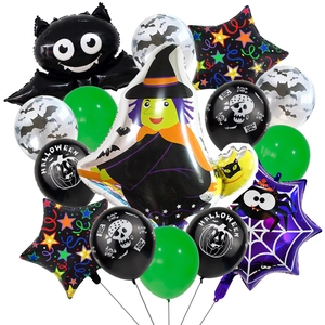 Halloween balloon set featuring foil witch bat and star decorations for party decor