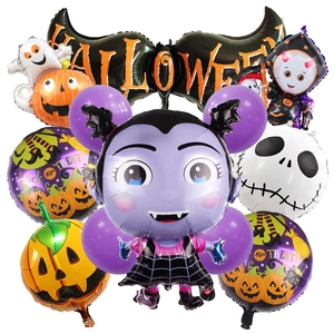 Halloween foil balloon set featuring ghosts, vampires, bats, and pumpkins for party decor