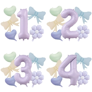 Kit de Globos de Papel de Aluminio Púrpura Retro Número Corazón Lazo Margarita Decoración Para Cumpleaños Aniversario Celebración Evento Fiesta