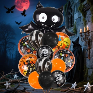 Halloween balloon set with bat foil balloon and orange latex balloons for outdoor party decor