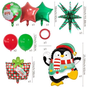 Aperçu détaillé des ballons de Noël avec dimensions du Père Noël et du pingouin
