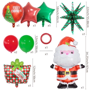Vue détaillée du kit de ballons de Noël avec Père Noël, sapin et ballons en aluminium