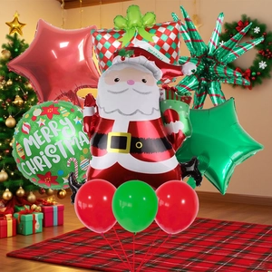 Kit de ballons de Noël avec Père Noël et étoiles en aluminium pour décor de fête