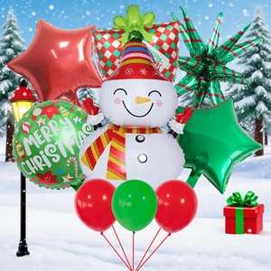 Kit ballons de Noël avec bonhomme de neige, étoiles et texte Joyeux Noël sur neige