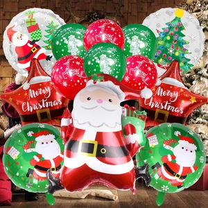 Macro view of Christmas Santa balloons set with festive foil stars and printed patterns