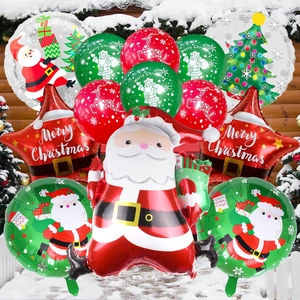Outdoor winter scene featuring festive Santa foil balloon set with Merry Christmas stars