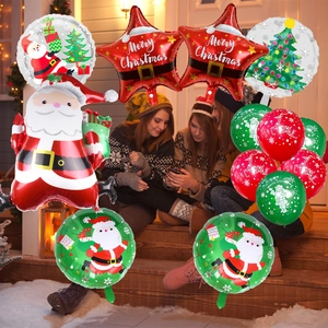 Christmas Santa Claus balloon set with star and round foil balloons for holiday decoration