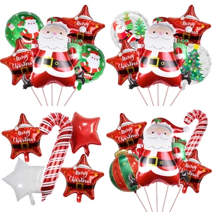 Christmas Balloon Set Aluminum Foil Santa Claus Candy Cane Star For Holiday Party Decoration Home Outdoor Ornaments