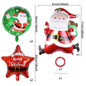 Detailed Christmas foil balloon set including Santa Claus and stars for holiday decor
