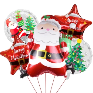 5-piece Christmas foil balloon set with Santa Claus and Merry Christmas star shapes
