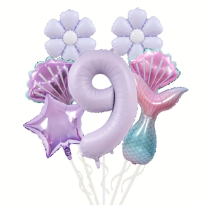 Kit ballons sirène avec chiffre neuf, coquillage et queue de poisson pour anniversaire