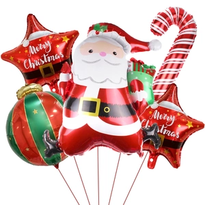 5-piece Christmas foil balloon set including Santa, stars, and candy cane decorations