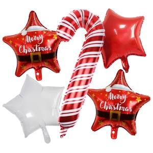 5-piece Christmas balloon set including candy cane and Merry Christmas stars