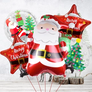 Detail of Christmas balloon set with Santa Claus and Merry Christmas foil star balloons