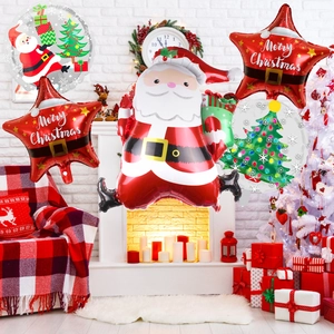 Detailed set of 5 Christmas foil balloons including Santa Claus and Merry Christmas stars