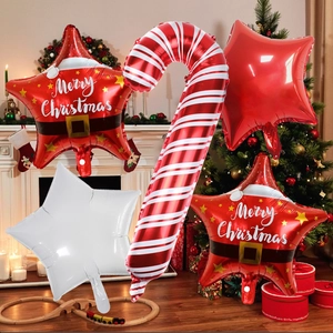 Detail view of Merry Christmas foil balloon set with Santa stars and candy cane