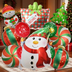 Detail view of Santa and snowman foil balloons set for festive Christmas party decorations