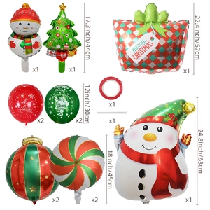 Detailed view of Christmas balloon set including snowman, tree, and striped foil balloons