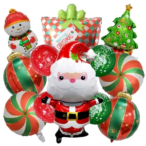 Christmas balloon set with Santa, snowman, and candy foil balloons for party decor