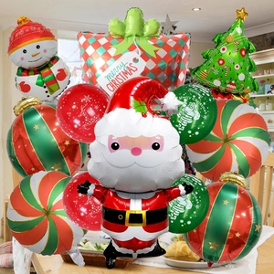 Christmas balloon set detail with Santa, Snowman, and festive Merry Christmas tree patterns