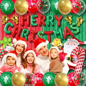 Christmas party decoration set with Merry Christmas balloons and Santa Claus foil shapes