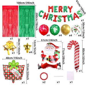 Christmas decoration set with Santa balloons, tinsel curtains and Merry Christmas letters